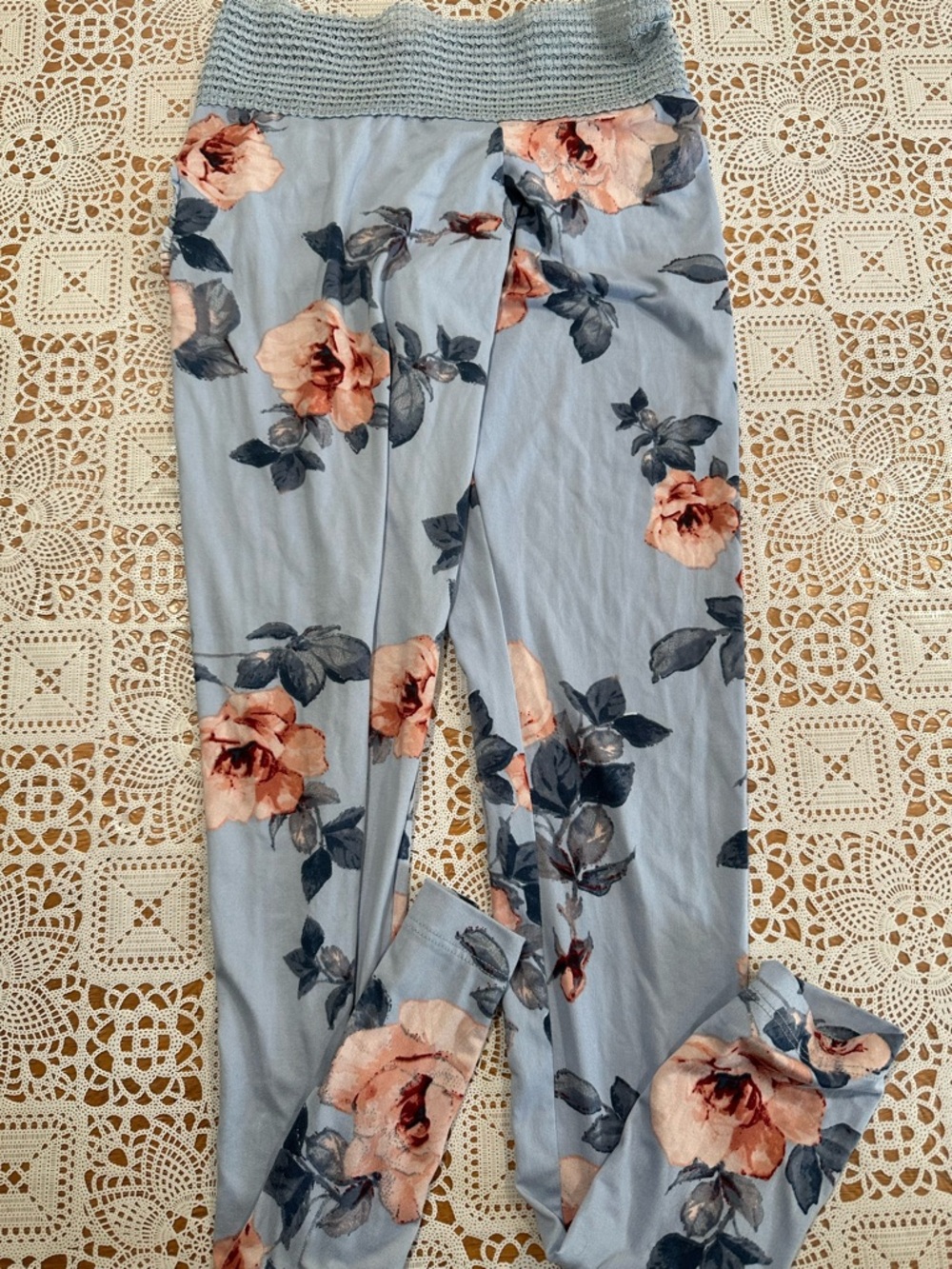 Blue Floral Lounge Leggings with Heart Logo